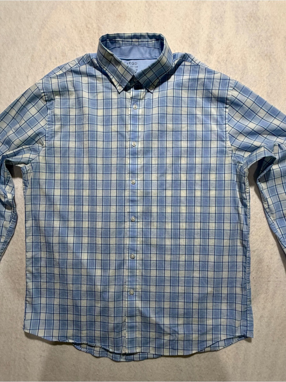 IZOD Men's Slim Fit Advantage Performance Long Sleeve Plaid Shirt Blue Size L